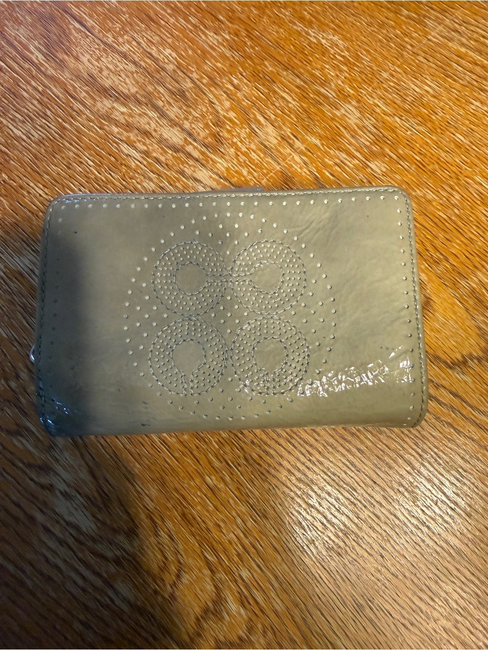Coach Gray Leather Zip Card Holder with Perforated Logo